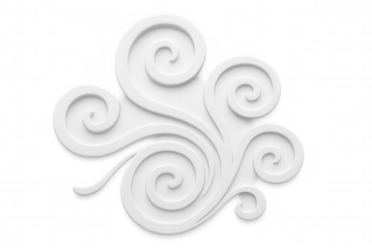White 3d cloud with spiral pattern floating on a transparent background, ideal for graphic design projects