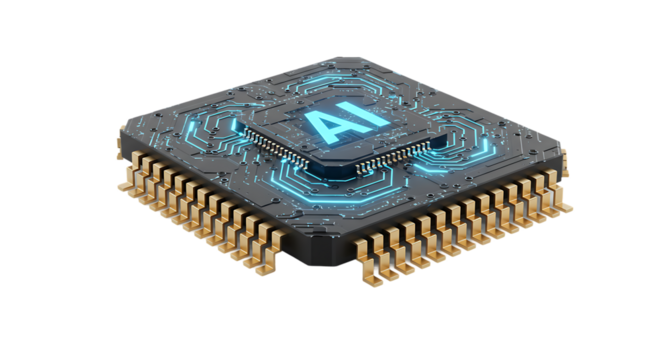 AI Processor Unit with Digital Circuit On Transparent Background