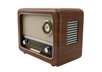 Obraz premium VintageStyle Wooden Radio Clock A Retro Design Detail on transparent background