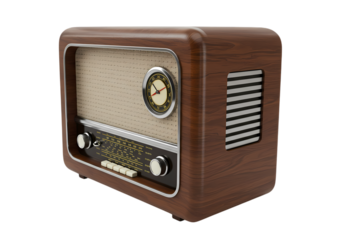 VintageStyle Wooden Radio Clock A Retro Design Detail on transparent background