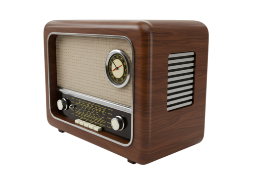 VintageStyle Wooden Radio Clock A Retro Design Detail on transparent background
