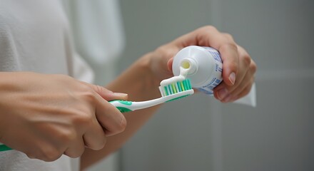 Person Squeezing Toothpaste onto Toothbrush for Oral Hygiene