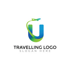 Modern Travel Agency Letter Logo with Airplane and Sunset Design
