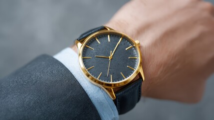 Elegant Black and Gold Luxury Watch Close-Up on Wrist, Showcase of Timepiece Craftsmanship for Fashion Enthusiasts