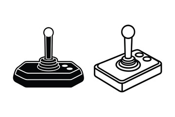 Retro Arcade Game Controller Icons in Black and White Silhouette Style