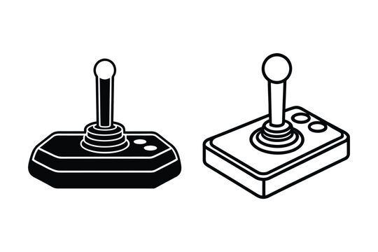 Retro Arcade Game Controller Icons in Black and White Silhouette Style