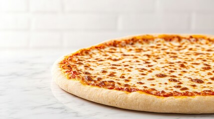 Gluten free baking ingredients, A close-up view of a cheese pizza on a marble surface, showcasing its crispy crust and melted cheese, ideal for a delicious meal.