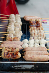 Grilled sausage and meatball. Thailand street food