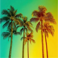 Reggae festival palm trees on green to yellow gradient background