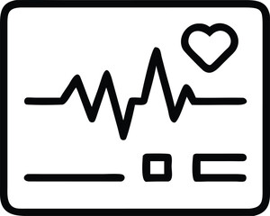 Thin line ecg heart monitor screen icon silhouette isolated on white background