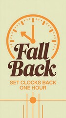 Photo of fall back clock graphic with text set clocks back one hour, vintage style reminder for daylight saving time change