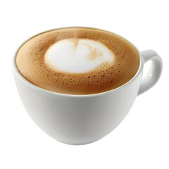 Fototapeta premium 白いカップにラテアートが施された茶色のコーヒー ドリンクのクローズアップ