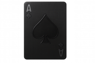 Close-up of embossed black ace of spades playing card isolated on transparent background, perfect for gambling or game-related designs