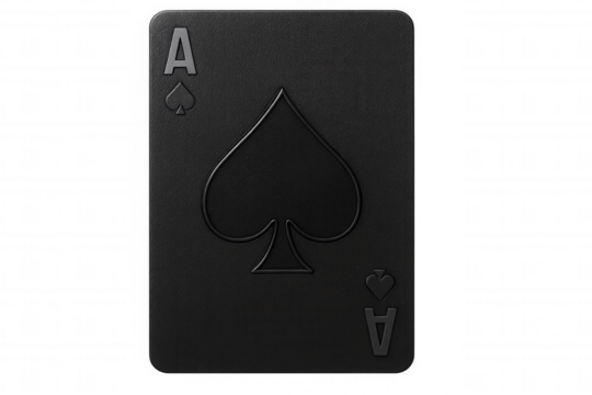Close-up of embossed black ace of spades playing card isolated on transparent background, perfect for gambling or game-related designs