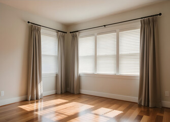 Curtain window interior decoration in living room on sunny day with sunlight
