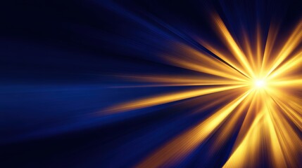 Abstract light burst with vibrant golden rays emanating from the center against a deep blue backdrop