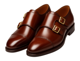 Monk strap shoes in polished chestnut leather with dual buckles
