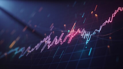 Abstract glowing stock market graph with upward trend and bright lights