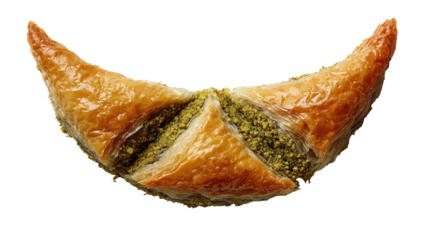 Eastern dessert baklava and Turkish delight in the shape of a crescent moon isolated on a white background. Creative layout. Ramadan