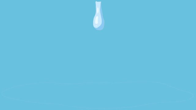 Fuite d&rsquo;eau flat design, goutte tombant sur une flaque bleue sur fond uni, th&eacute;matiques &eacute;cologie et gaspillage d&rsquo;eau, journ&eacute;e mondiale de l&rsquo;eau 22 mars