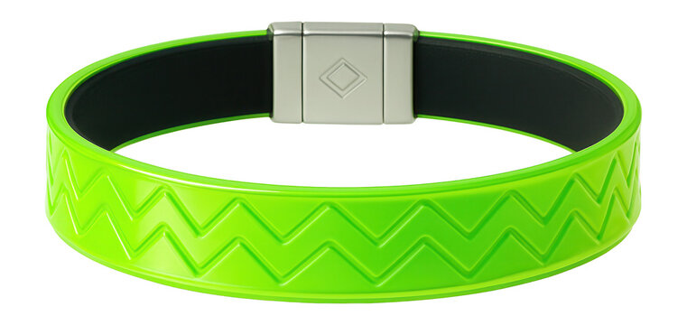 Neon green plastic choker with a zigzag pattern