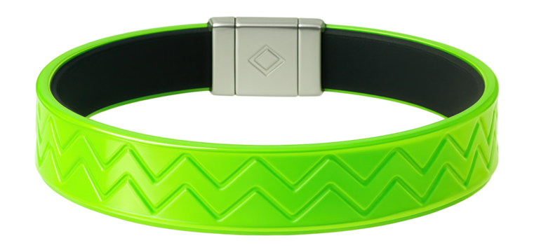 Neon green plastic choker with a zigzag pattern