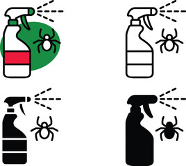 Pest control spray bottle and insect icons in four styles