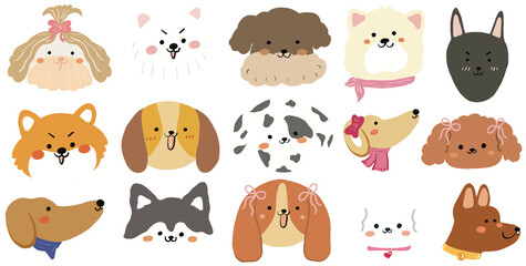 Obraz premium set of cute dog face - funny animals illustration - dog seamless pattern