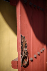 Rustic Red Door with Metal Handle