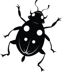 Black Silhouette Ladybug Vector Illustration with White Spots