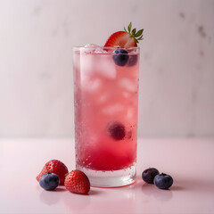Strawberry and blueberry juice cocktail with ice and mint