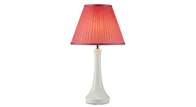 Table lamp with pink pleated shade png isolated on transparent background