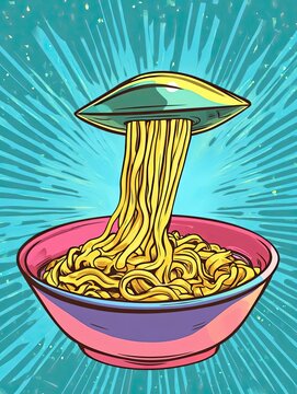 Colorful bowl of noodles with a fun twist. Japanese ramen noodles in a bowl