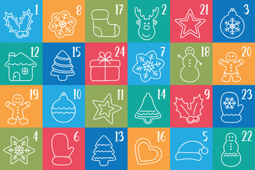 colorful childish advent calendar 24 different motifs vector illustration