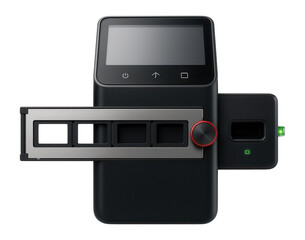 Film scanner with adjustable film holder and dedicated slide input for 35mm negatives