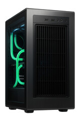 Fototapeta premium High-performance desktop tower with liquid cooling tubes visible through the side window