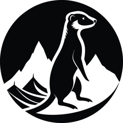 Black and White Silhouette of a Meerkat with Mountain Background