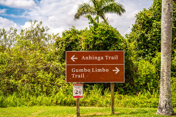 Trail Sign for Anhinga and Gumbo Limbo Trails in Everglades National Park