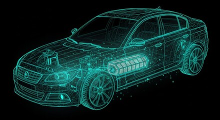 Naklejka premium Electric Car Wireframe: Battery & Chassis