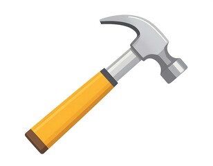 A realistic illustration of a sturdy hammer with a yellow handle, perfect for DIY projects and home improvement tasks, showcasing its iconic design and functionality.