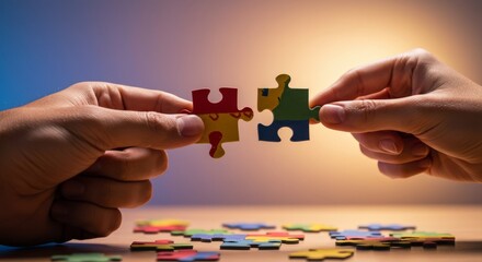 Fototapeta premium Connecting Puzzle Pieces: Teamwork and Collaboration