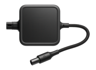 Laptop charger with a detachable power cord and rubberized exterior for shock resistance