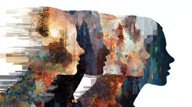 A composite image showcasing the concept of interconnectedness, thoughts, and the human mind's complexity and depth.