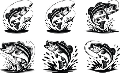 Fishing Bass Silhouette, Bass Fish Vector, Largemouth Bass Clipart, Angler Fishing Silhouette, Sport Fishing Vector