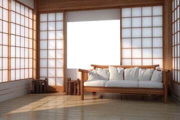 Tranquil Japanese-style room with light streaming in