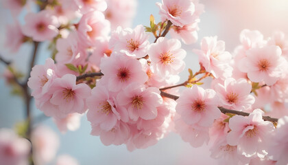 Obraz premium Delicate Pink Cherry Blossom Branch in Spring