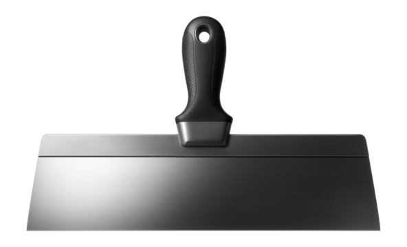 Wide spackle knife with a 12-inch stainless steel blade for drywall applications.