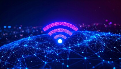 Glowing WiFi symbol over a digital globe
