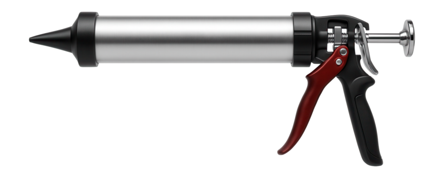 Aluminum-bodied caulking gun with a smooth rod for consistent sealant flow in industrial settings.