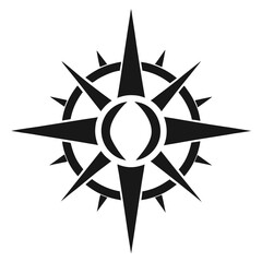 Stylized black compass rose with starburst design